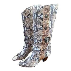 Peter Fox Boots Python Embossed Slouchy Western Style with Conchos - Size 9